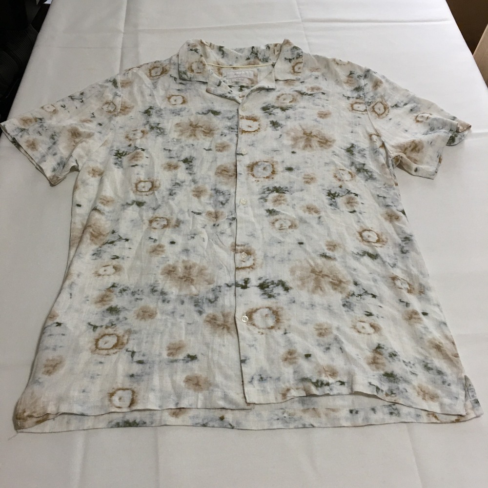 Porter & Ash Short Sleeve Button Down Shirt Men Large Floral Linen Blend